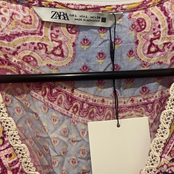 NWT Zara Multicolor Paisley Maxi Dress Large Bohemian Kimono Sleeves Lace Trim - Picture 4 of 6